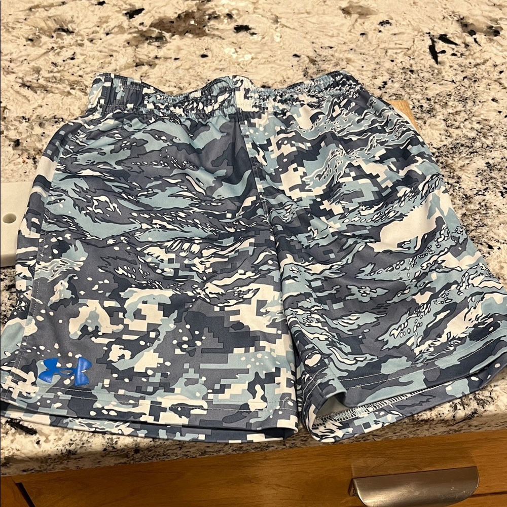 Under Armour Boys Digital Camo Shorts - Blue and Gray